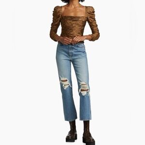 Khaite Abigail Distressed High Waisted Straight Leg Jean